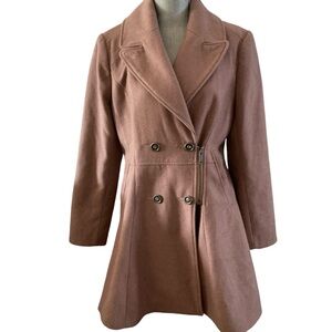 ASOS double breasted blush wool blend pea coat fit & flare lapel collar size 12